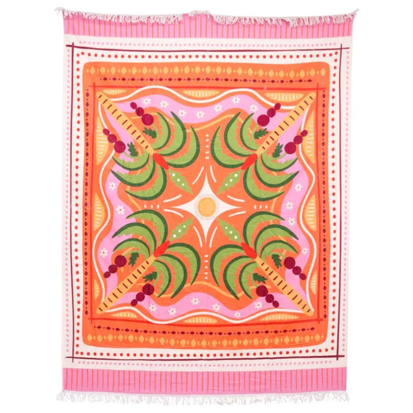 oversized tropical beach towel pink orange palm design 150x200cm