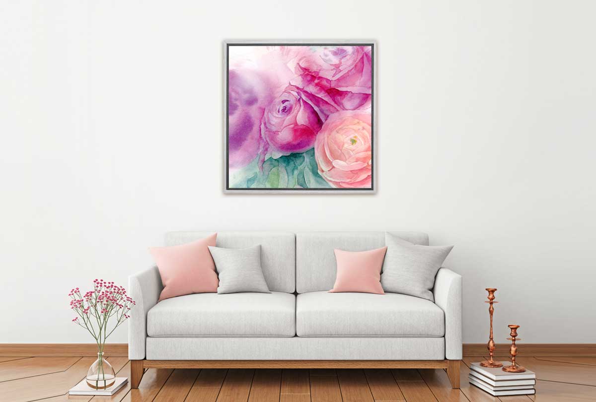 Purple & Pink Roses Watercolour | Canvas Wall Art Print - Final Touch Decor