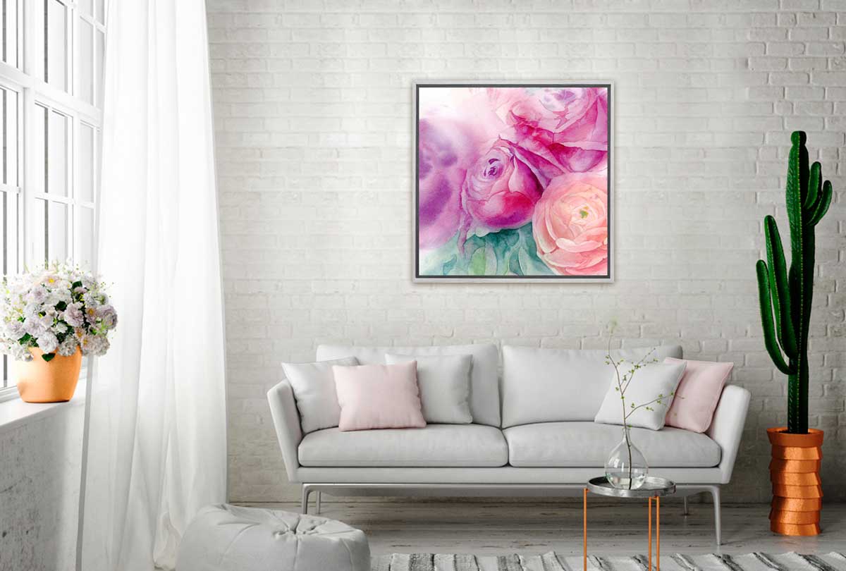 Purple & Pink Roses Watercolour | Canvas Wall Art Print - Final Touch Decor