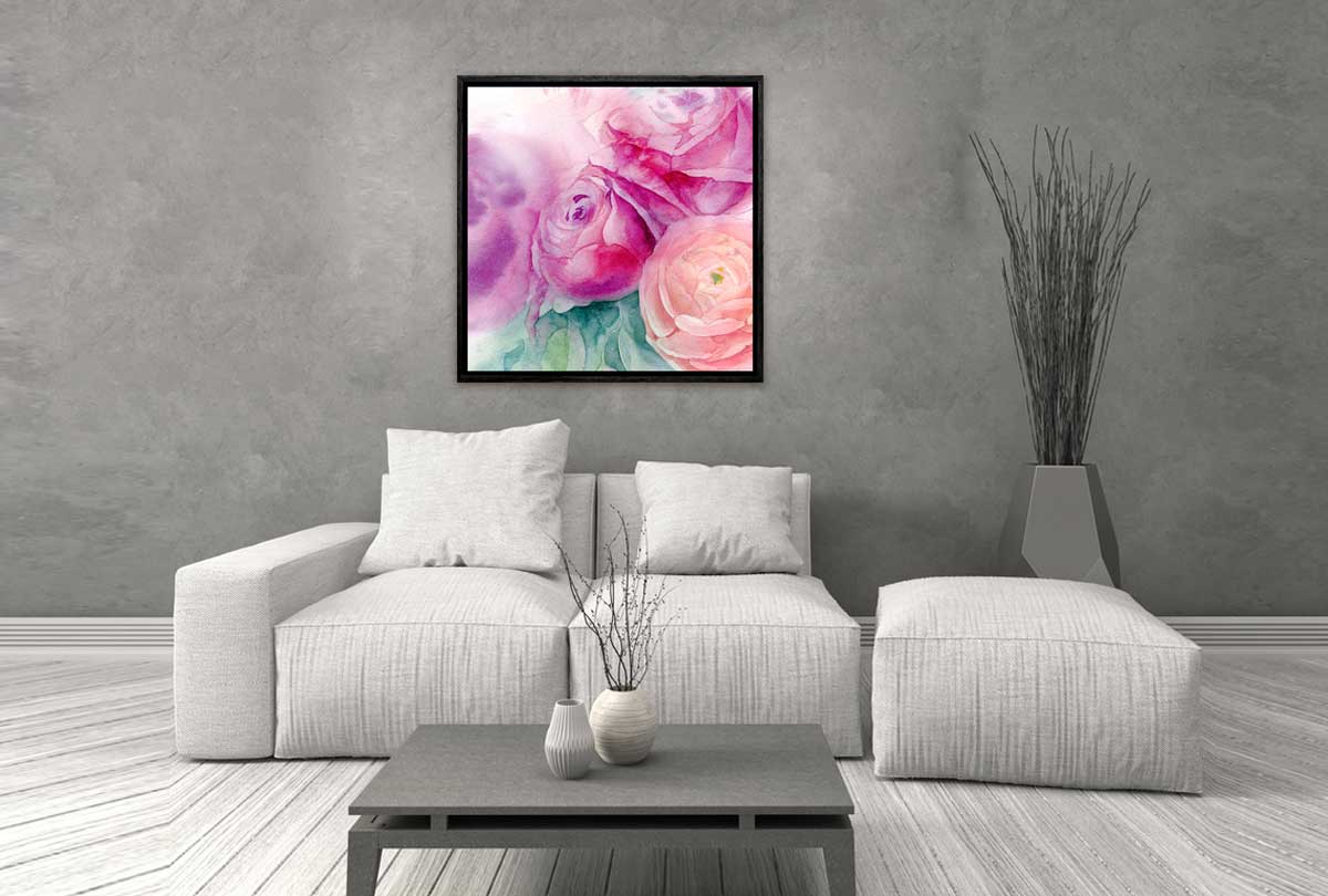 Purple & Pink Roses Watercolour | Canvas Wall Art Print - Final Touch Decor
