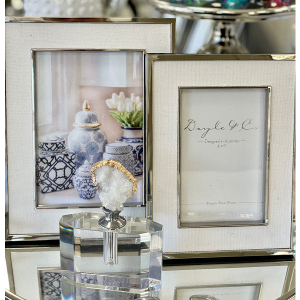156GH white linen and silver frames