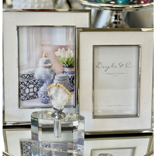 156GH white linen and silver frames