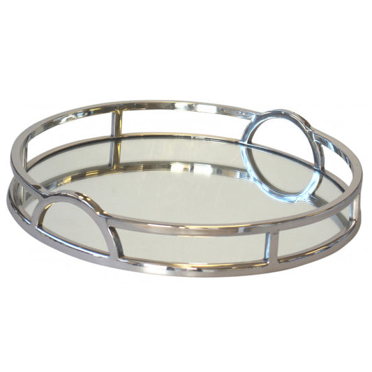 209p large round silver mirror tray 49cm