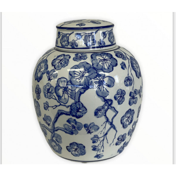 212R blue and white floral jar 25cm 2