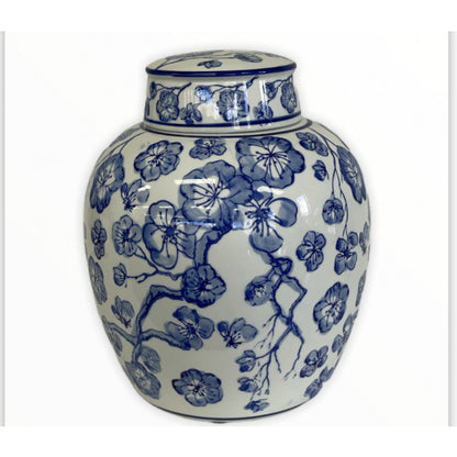 212R blue and white floral jar 25cm 2