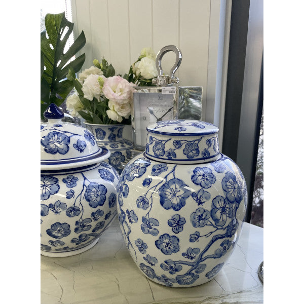 212T blue and white floral jar 28cm 2