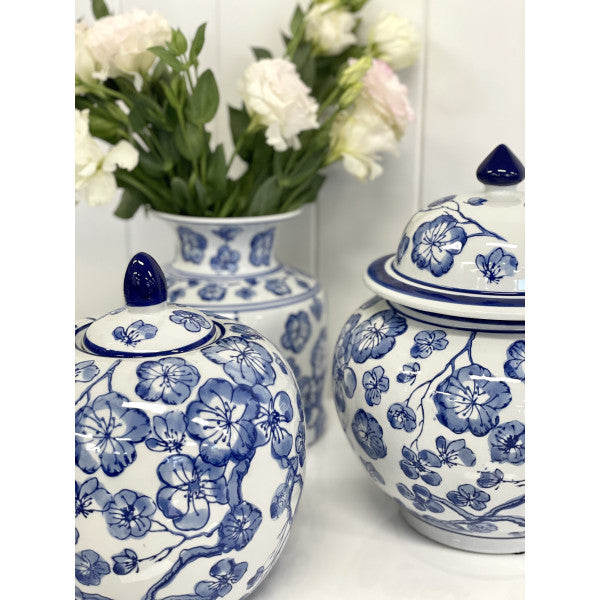 212q blue and white floral pumpkin jar 21cm 2