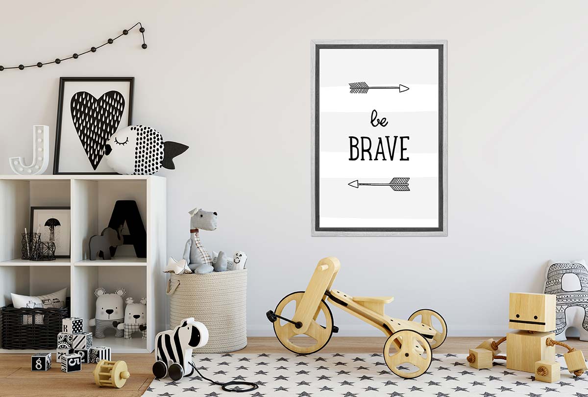 Be Brave Grey Stripe | Scandinavian Kid's Wall Art Print - Final Touch Decor