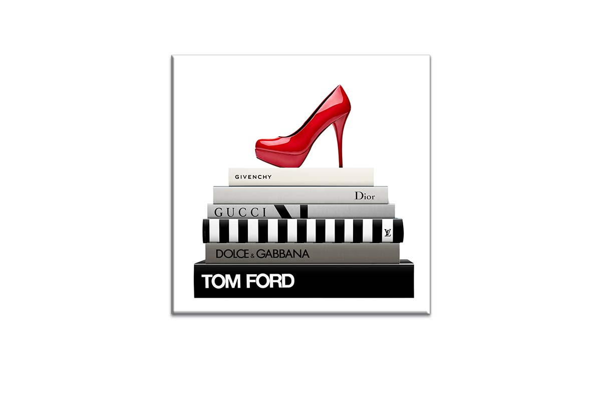 Fashion Books Red Stiletto | Fashion Canvas Wall Art Print - Final Touch Decor