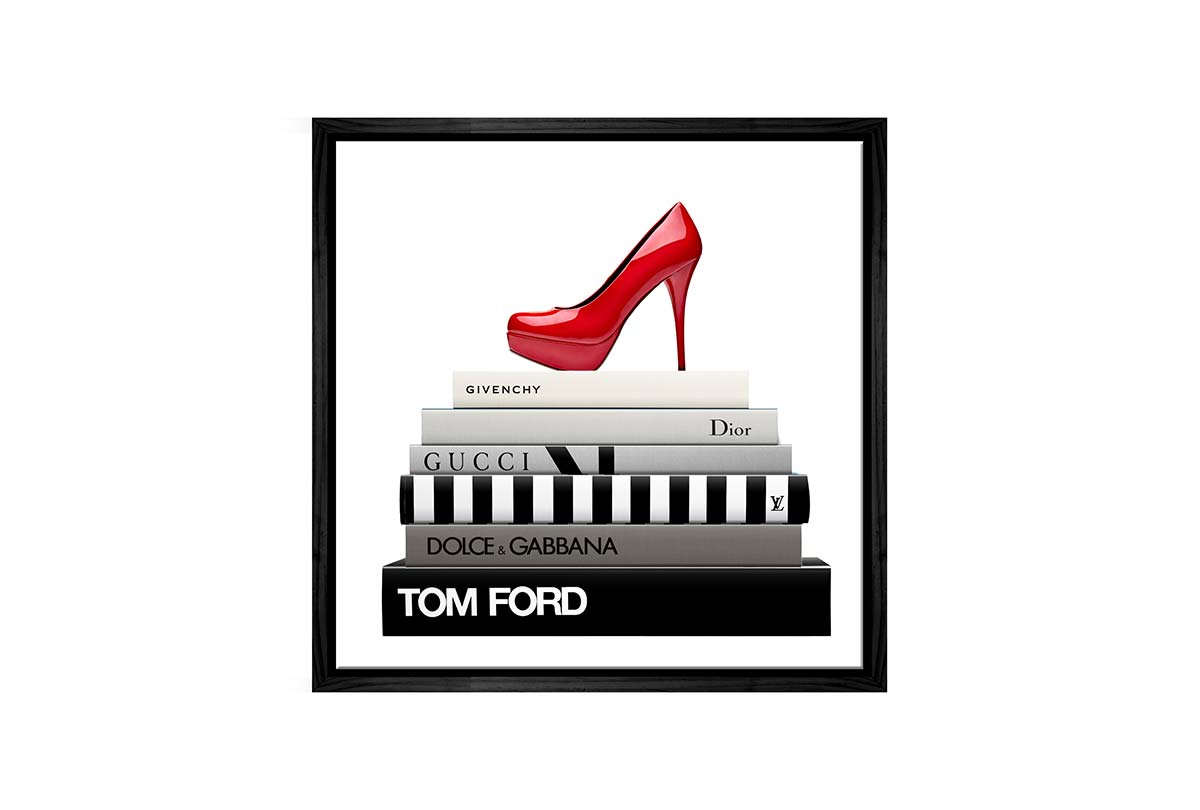 Fashion Books Red Stiletto | Fashion Canvas Wall Art Print - Final Touch Decor