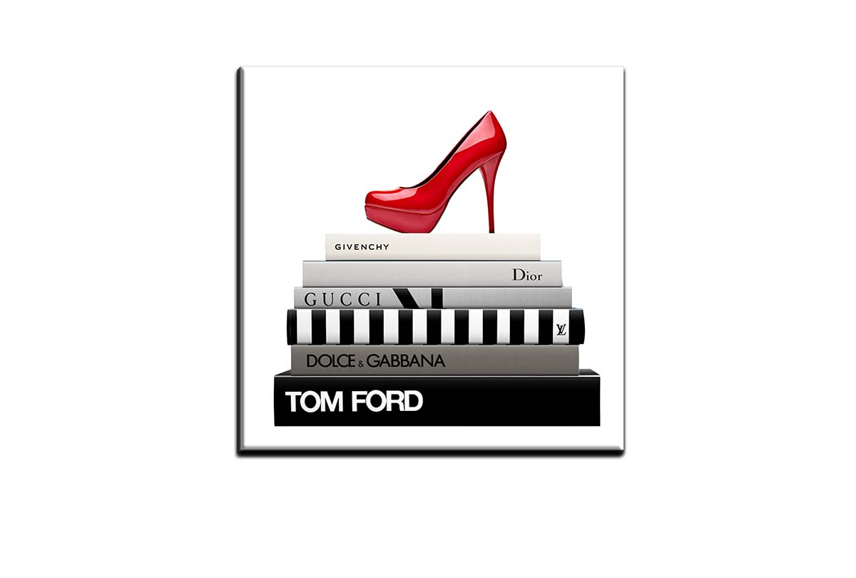 Fashion Books Red Stiletto | Fashion Canvas Wall Art Print - Final Touch Decor