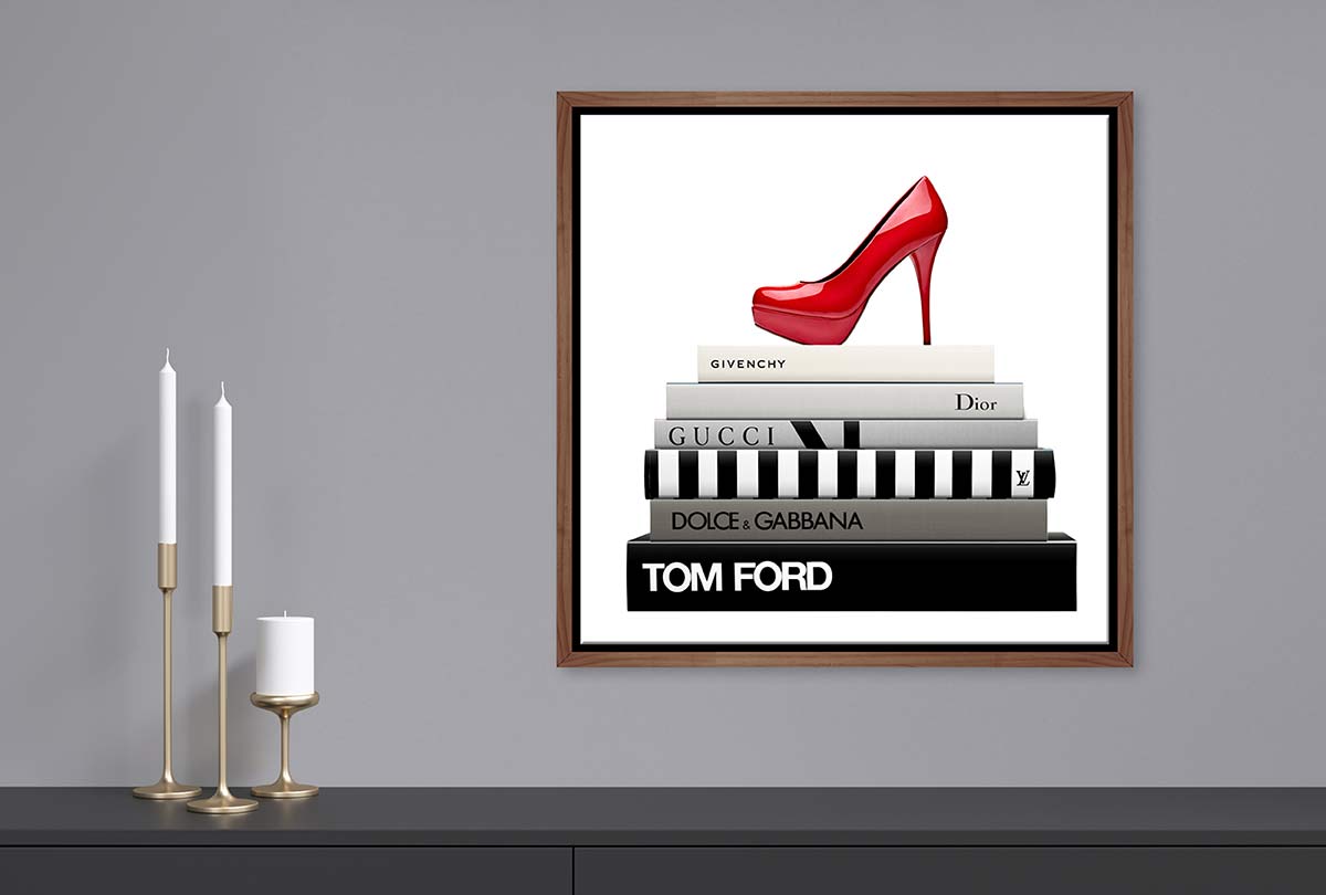 Fashion Books Red Stiletto | Fashion Canvas Wall Art Print - Final Touch Decor