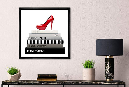 Fashion Books Red Stiletto | Fashion Canvas Wall Art Print - Final Touch Decor