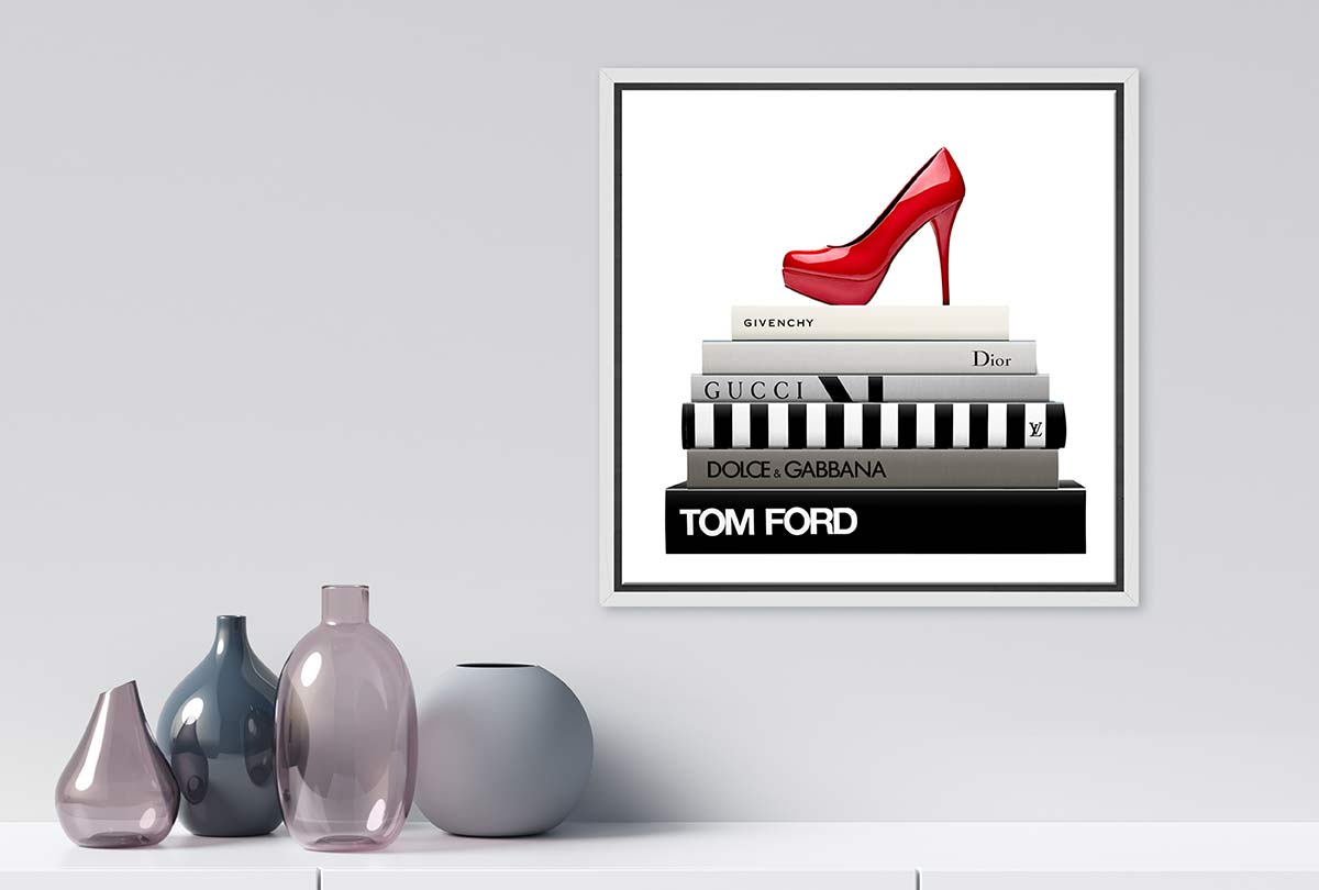 Fashion Books Red Stiletto | Fashion Canvas Wall Art Print - Final Touch Decor