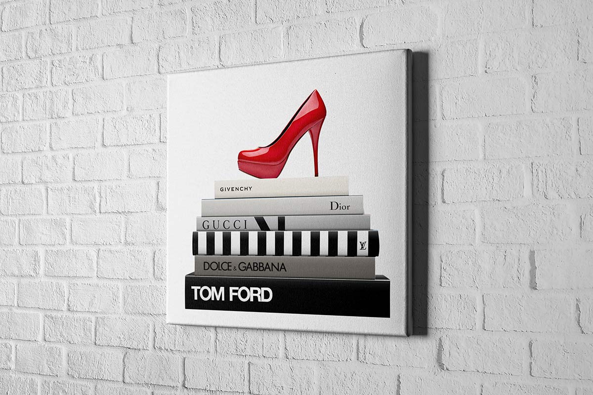 Fashion Books Red Stiletto | Fashion Canvas Wall Art Print - Final Touch Decor