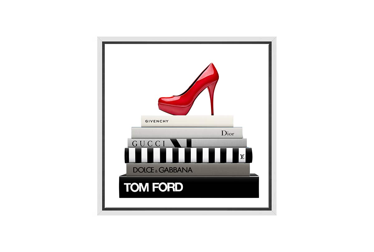 Fashion Books Red Stiletto | Fashion Canvas Wall Art Print - Final Touch Decor