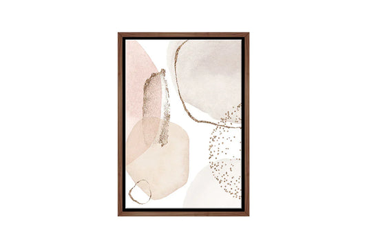 Minimalist watercolour abstract wall art print with blush beige and soft gold organic shapes