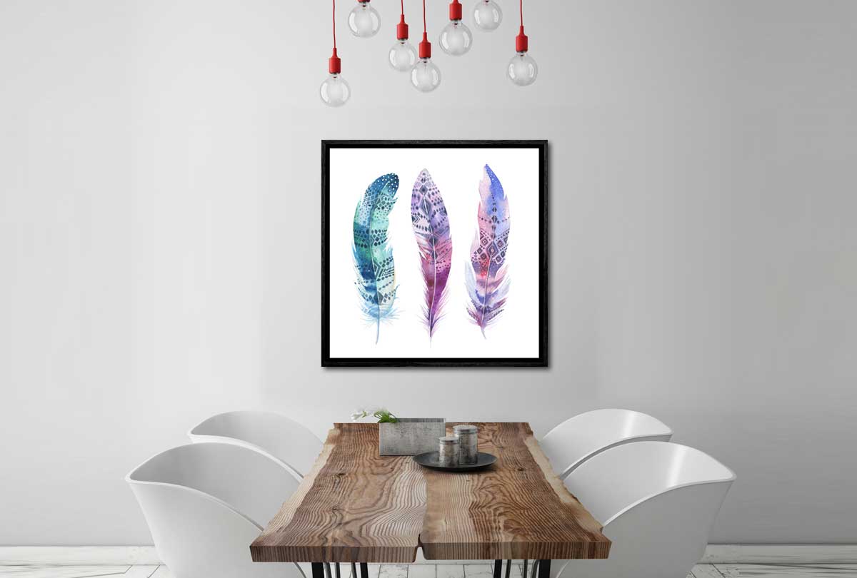 Blue Pink Watercolour Feathers | Canvas Wall Art Print - Final Touch Decor