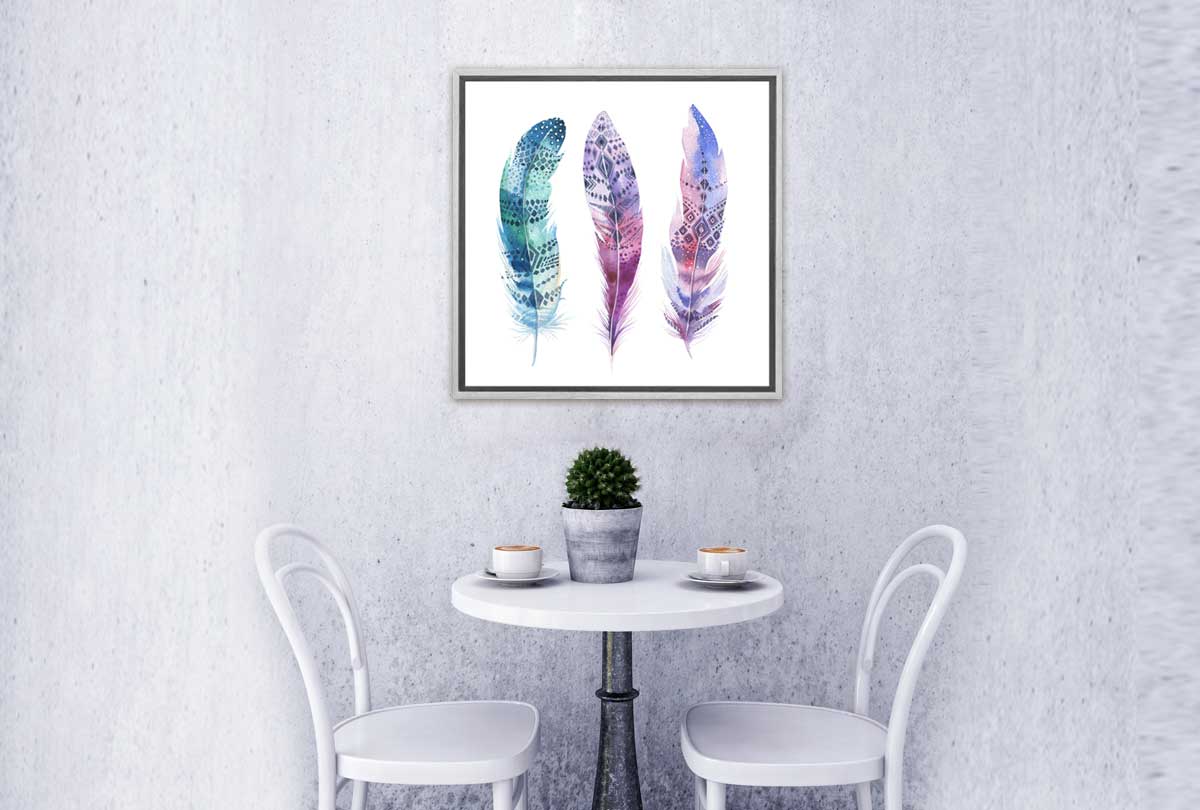 Blue Pink Watercolour Feathers | Canvas Wall Art Print - Final Touch Decor