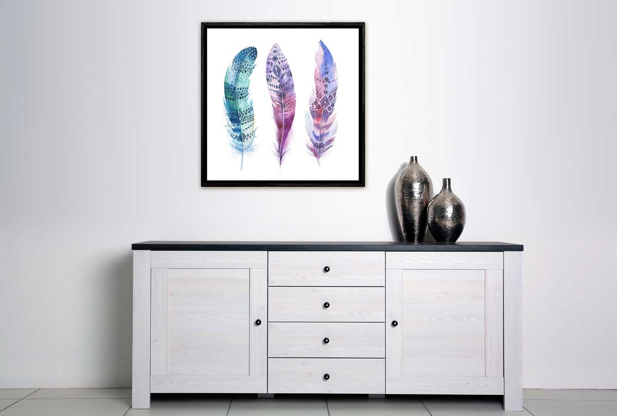 Blue Pink Watercolour Feathers | Canvas Wall Art Print - Final Touch Decor