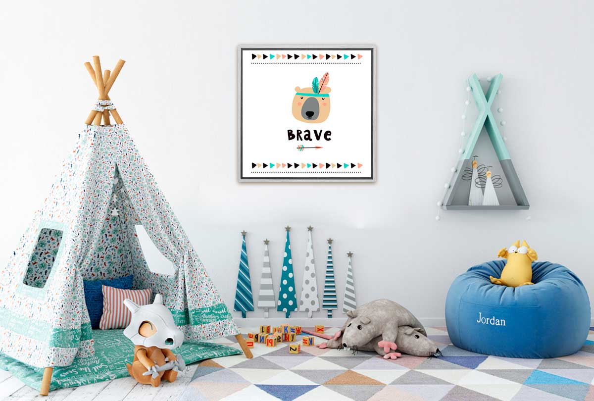 Brave Bear Boho | Kids Canvas Wall Art Print - Final Touch Decor