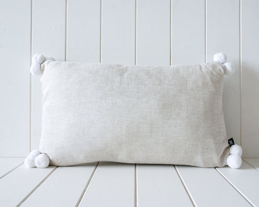 linen pom pom 50x30cm natural white cushion 1