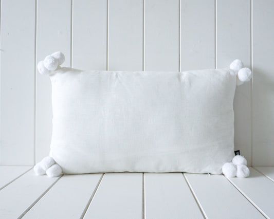 linen pom pom 50x30cm natural white cushion