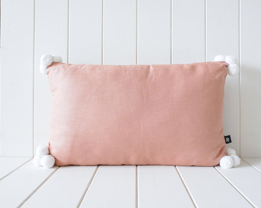 linen pom pom 50x30cm pink rose cushion