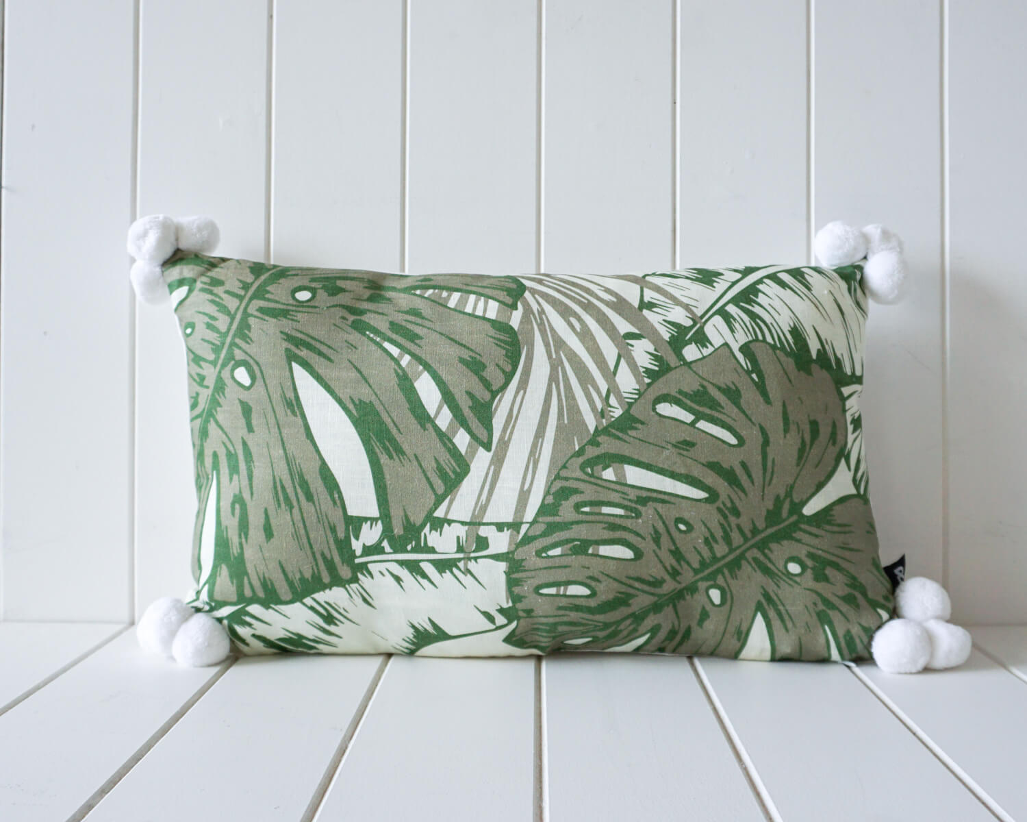 linen pom pom monstera 50x30cm cushion