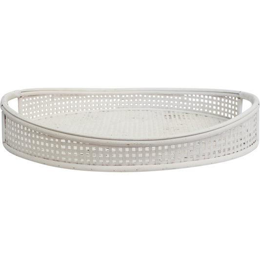 oval rattan tray white