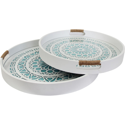 round aqua white trays