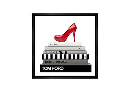 Fashion Books Red Stiletto | Fashion Canvas Wall Art Print - Final Touch Decor