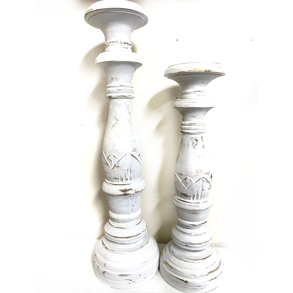 white wash deco candleholders